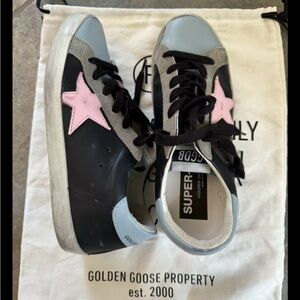 Golden Goose Superstar Size 36 US 6 Private Edition Black Baby Blue Pink Star